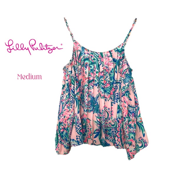 Lilly Pulitzer Rein Pleated Tank in Pink Tropics Print - Picture 5 of 9